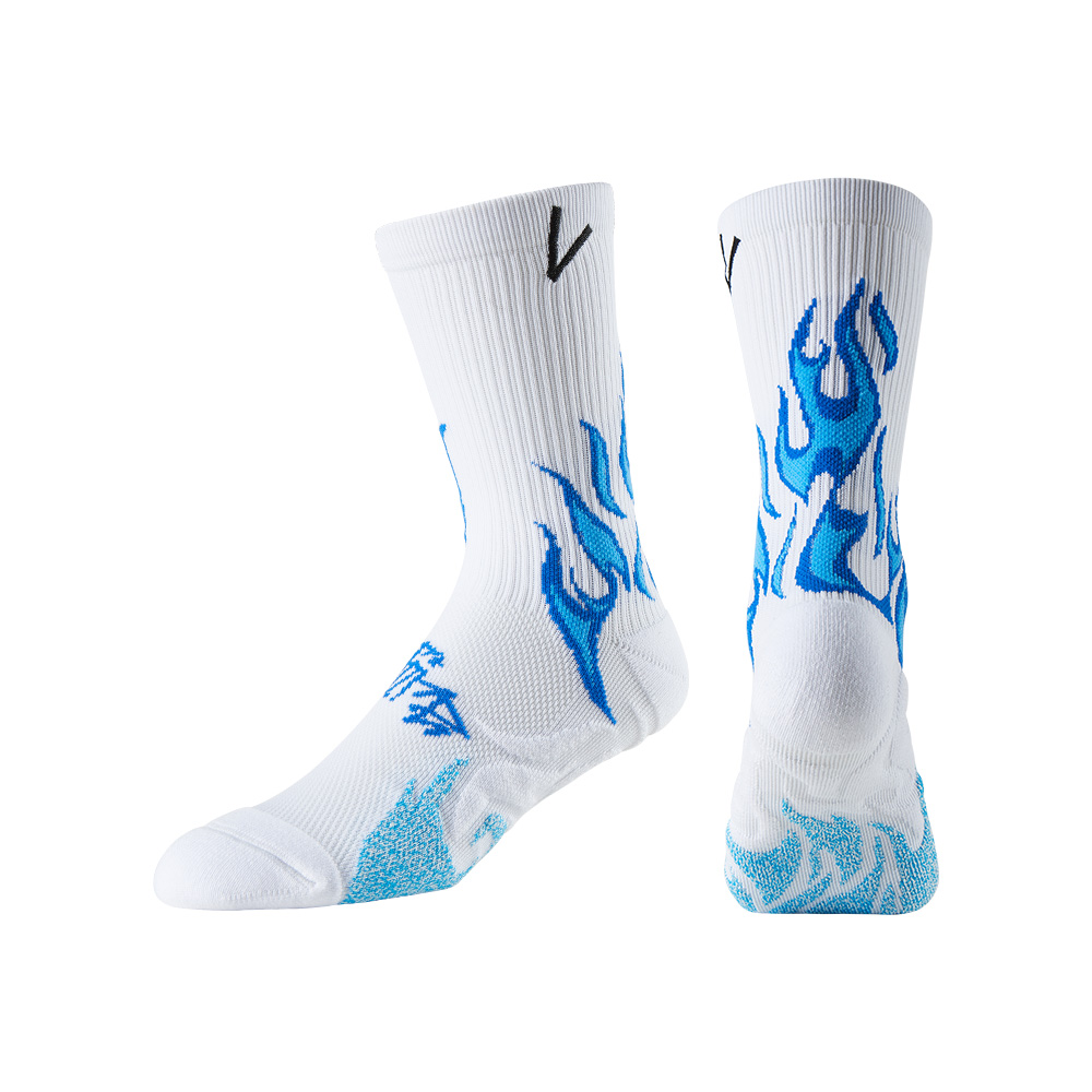 Factory Direct Fire Pattern Running Socks with Arch Support Breathable Cushioned Compression Socks for Men Women Crew Length 