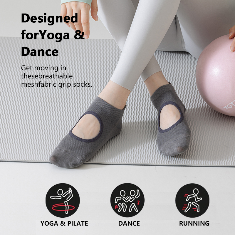 Custom Design Grip Socks Soft Ventilated Mesh Grip Suitable for Yoga, Pilates, Dancing, Running, indoor sports, 