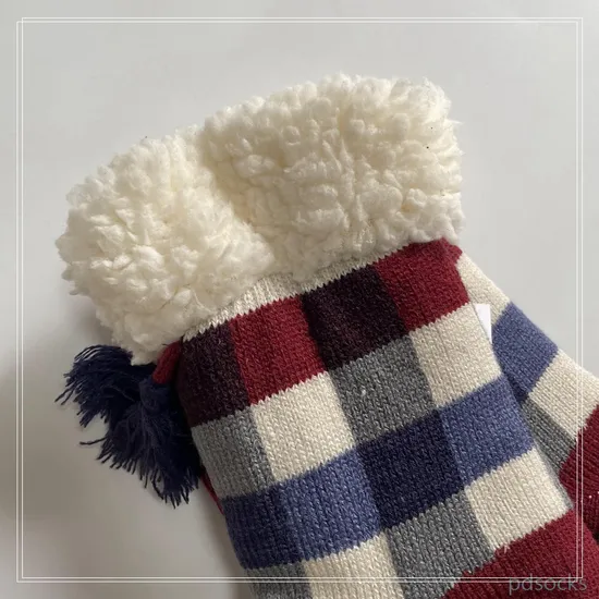 Custom Plaid Knitted Cotton Wool Lining Thick Socks Floor Sock Kids Sock