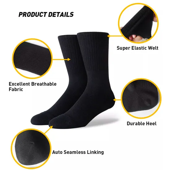 White Black 100% Cotton High Quality Fashion Custom Logo Men Crew Socks