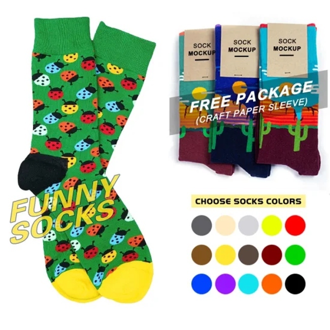 Free Sample Custom Men Cotton Socks Stocking Calcetines Happy Funny Crew Socks