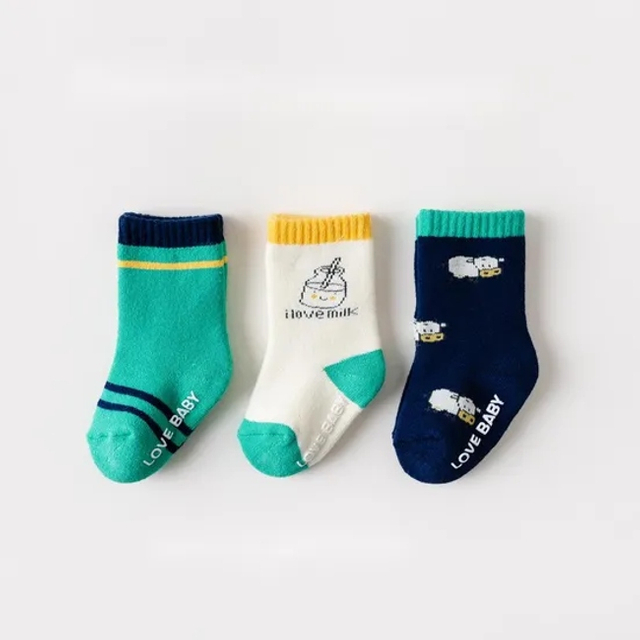 Customized Wholeseller Infant Kids Baby Autumn Winter Cotton Towelling Terry Anti Slip Jacquard Branded Crew Stocking Socks