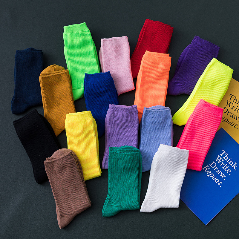 fast delivery Colorful Harajuku Retro women Lady Cotton Socks Fluorescent Neon Color Korean Purple Yellow Pink Designer 