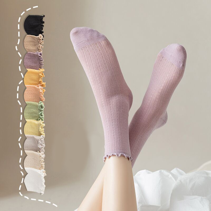 Reasonable Cost New women Socks High Quality Summer Fashion Casual Long Socks Solid Color Korean Style Waveselvedge Mesh 
