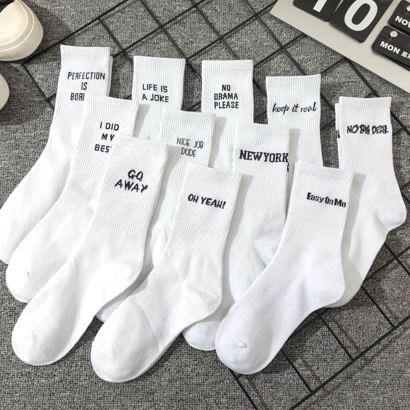 prompt dispatch Simple European and American street letters white s and women s socks sports hip hop college style 