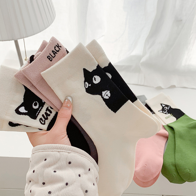 Trending of Cartoon Cat Middle Tube Designer Socks Cotton Harajuku women Socks Ventilate 
