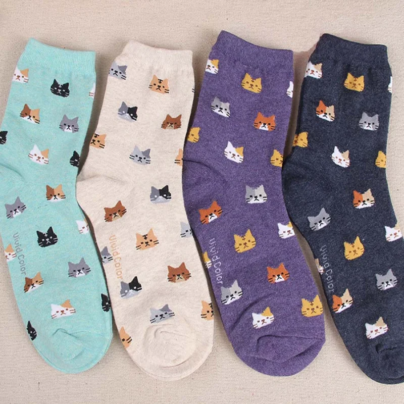 Price Reduction Multi Color Cat Print Cute women s Socks Long Socks Casual Harajuku Streetwear Cotton Soft Crew Sock 