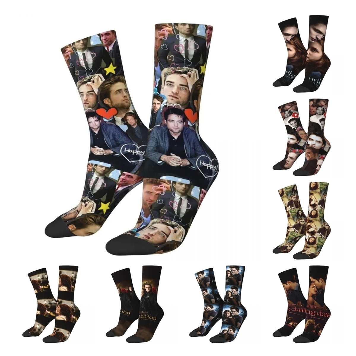  Winter Warm Crazy Design Women Men Robert Pattinson Collage Socks The Twilight Saga Movie Sweat Absorbing Basketball 