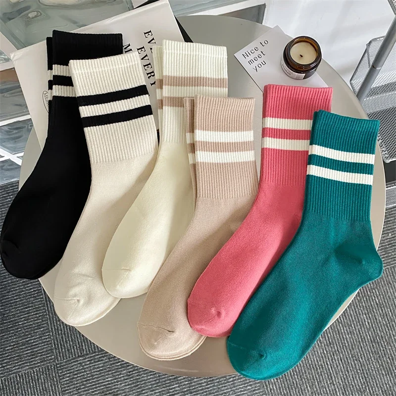 Size Customization women Socks Fashion Autumn New Novelty Candy Color Cotton Sports Crew Socks For Girls Preppy Style Striped 