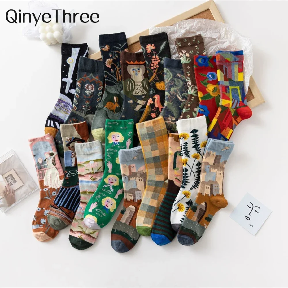 distributor Solid Color Medium Tube Socks for women s Fresh Smiling Face Pattern Simple Style Comfortable Breathable Girl 