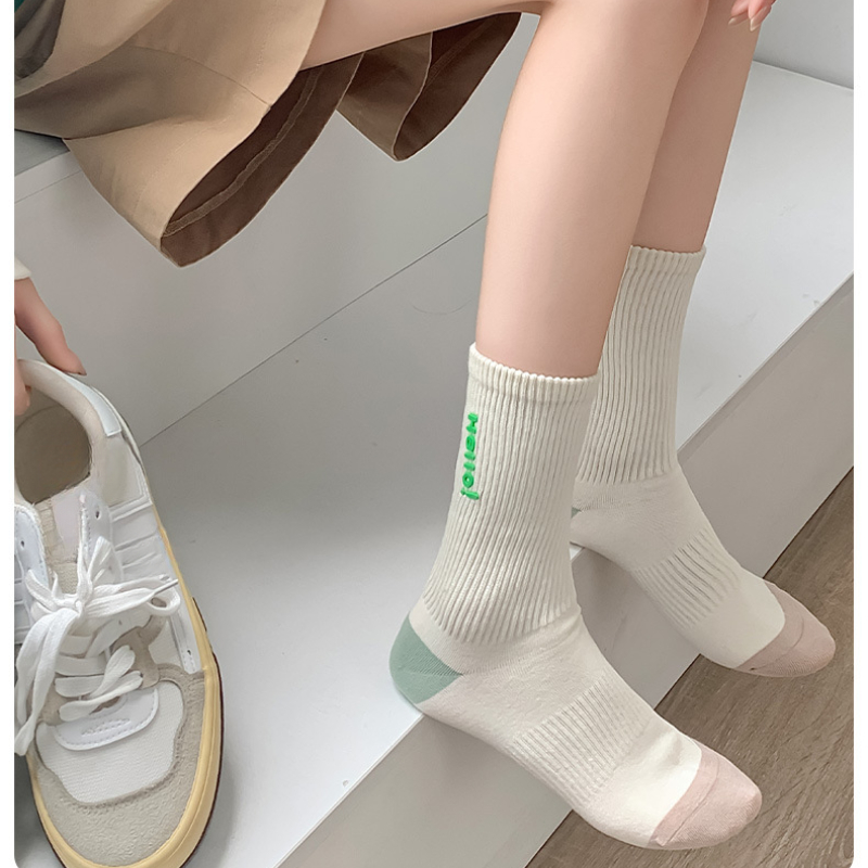 exclusive offers Fashion Silicone Letter Crew Socks New women s Socks Long Autumn Winter Girls Mixed Color Soft Breathable 