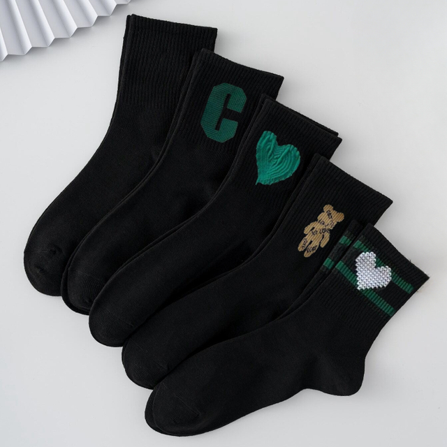 quick turnaround women s Mid Crew Socks with Cute Patterns in Black Comfortable Breathable & Moisture Wicking for Daily 