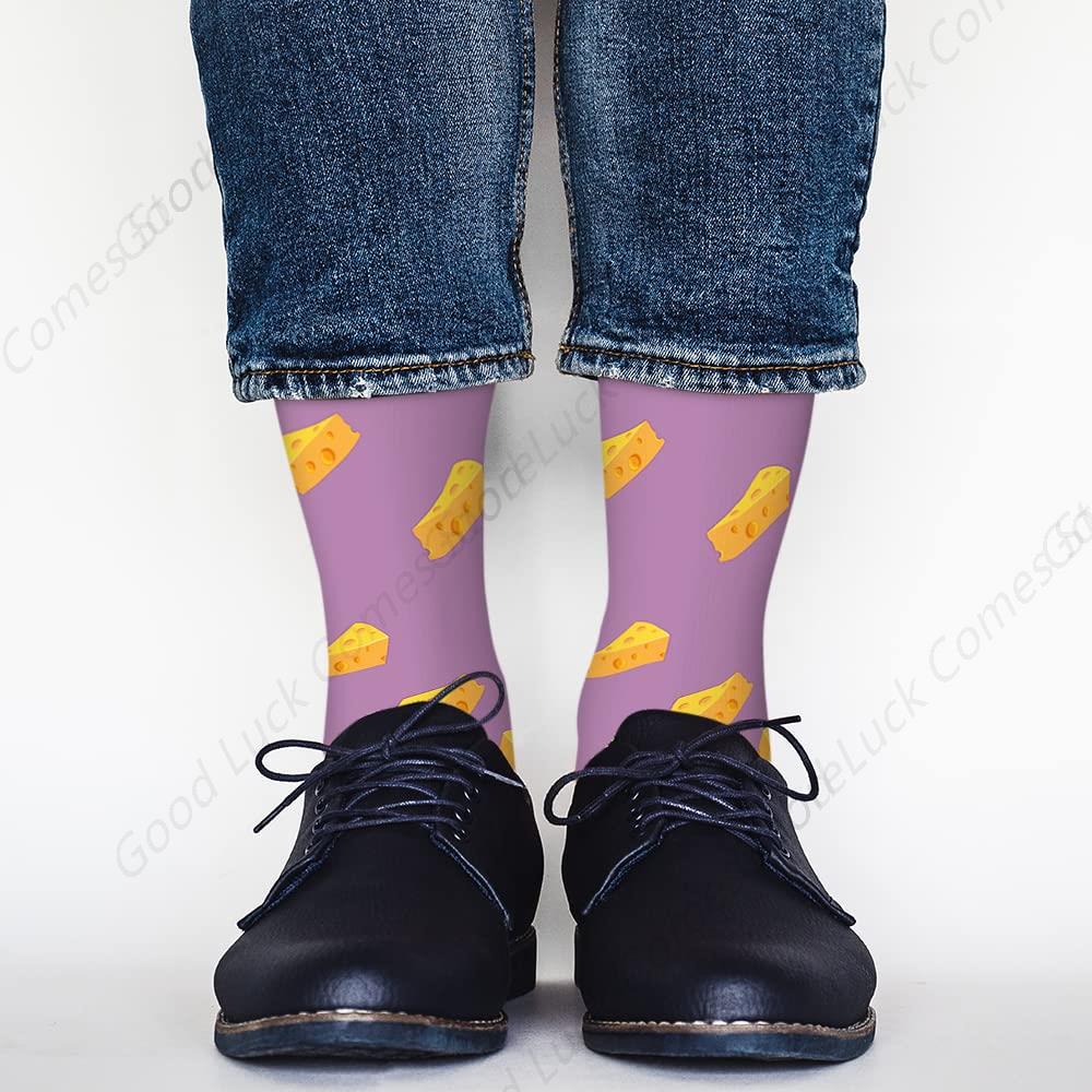 Low-cost Cheese Funny Socks Dairy Food Snack Gourmet Cheddar Novelty Casual Crew Socks Contrast Color Design for women 