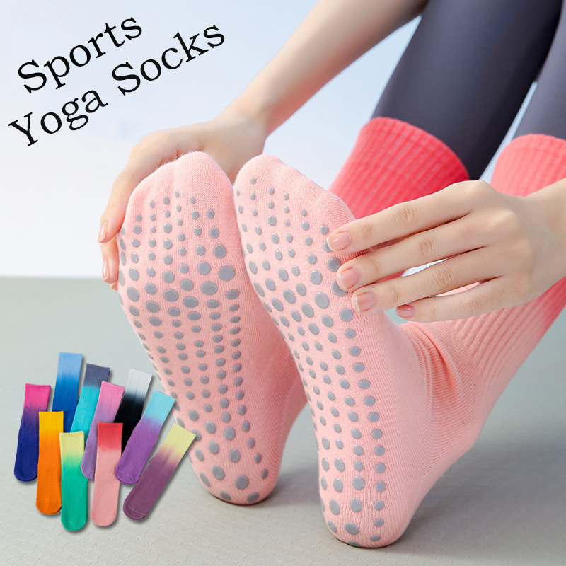 OEM Yoga Socks women Gradient Sports Socks Cotton Mid tube Towel Non slip Grip Silicone Indoor Fitness Crew Gym Pilate 