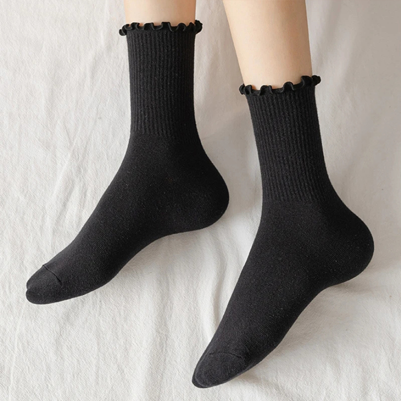 quality assurance Lot Socks for women Ruffle Cotton Middle Tube Ankle Short Breathable Black White set Spring 