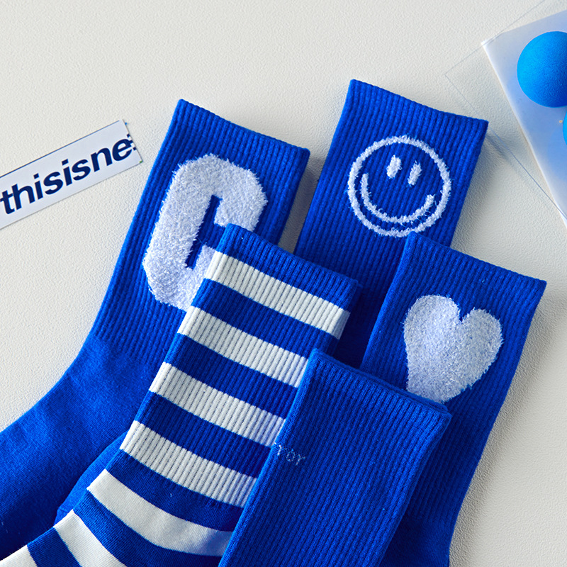 Made in China Blue Socks women Ins Tide Brand Socks All Cotton Harajuku Socks women Autumn and Winter Couples Wear Mid tube 