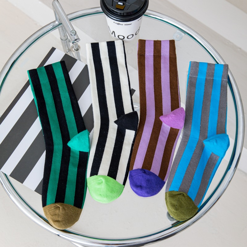 Pantone Matching Color contrast line color matching stripes in tube socks double needle double way design and women cotton 