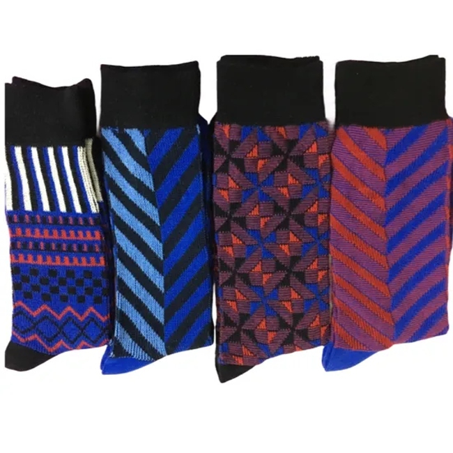 Antibacterial Soft Breathable High Elastic Cotton Colorful Blend Twist DOT Stripe Aop Men Ankle Crew Socks