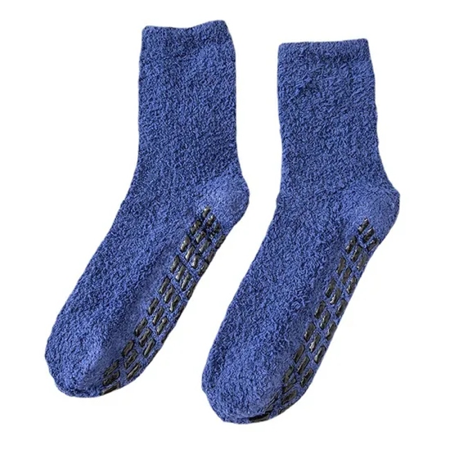 Coral Velvet Socks Men′s Winter Thick Half Side Solid Color Warm Socks