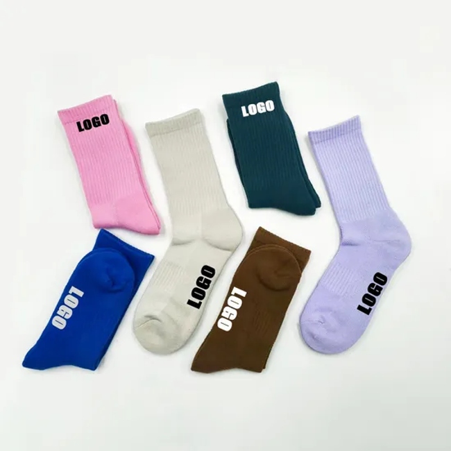 High Quality OEM Unisex Sports Athletic Logo Elasticity Breathable Cotton Crew Men Women Cushion Jacquard Embroidery Designer Custom Socks