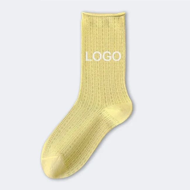 2024 Solid Color Women Men Casual Socks Custom Logo Crew Socks Spring and Summer Thick Cuff Socks