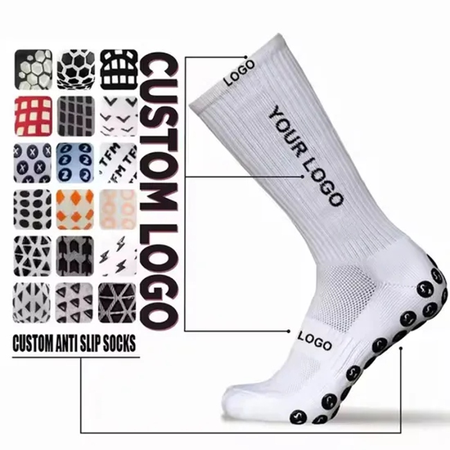 Custom Logo Design Anti Slip Football Unisex Grip Crew Soccers Sport Non Slip Soccer Men Grip Socks
