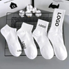 High Quality Custom Logo Outdoor Sport White Cotton Socks Men Black Letter Running Custom Basketball Socks