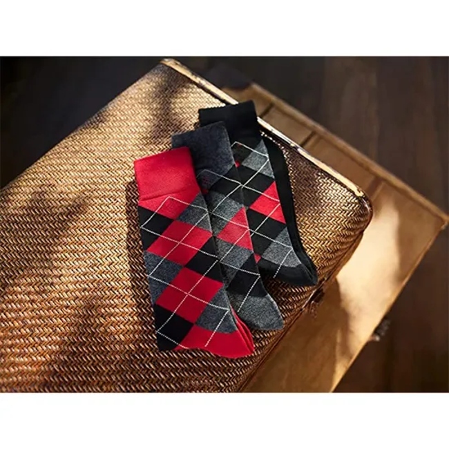 Men′s Argyle Dress Crew Socks Soft and Lightweight Cotton Comfort