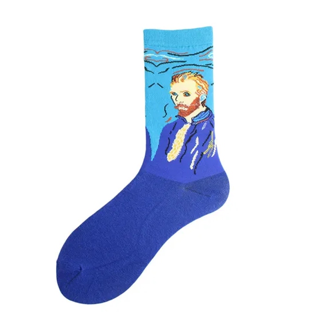 Customized Fashion Men′s Good Quality Cotton Painting Jacuqrad Formal Crew Socks