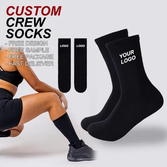Custom Socks Design Own Logo Crew Socks Cotton Black Man Sport Sock