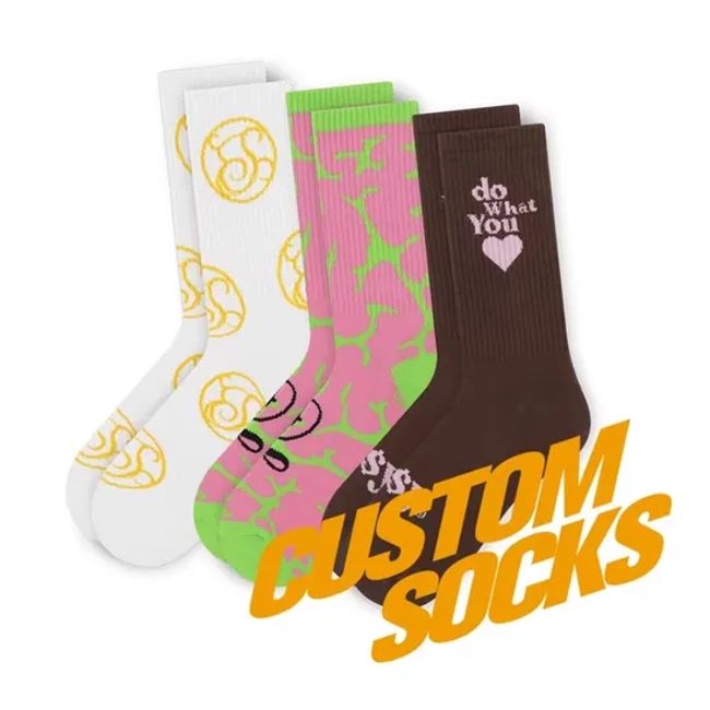 Free Design Colorful Women and Men Casual Sock Custom Cartoon Logo Sports Socks Adult Cotton Crew Socks