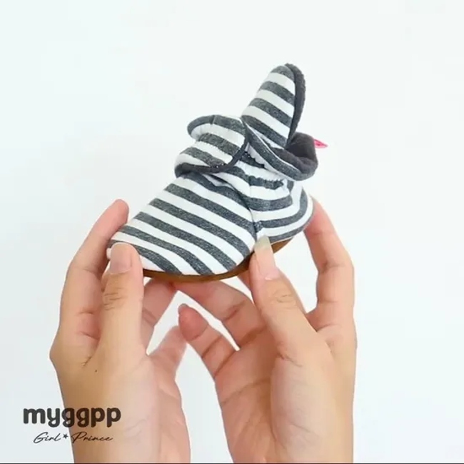 Whole Cotton Fabric Striped Print Infant Indoor Boy Girl Sock Shoes Booties Crib Baby Socks
