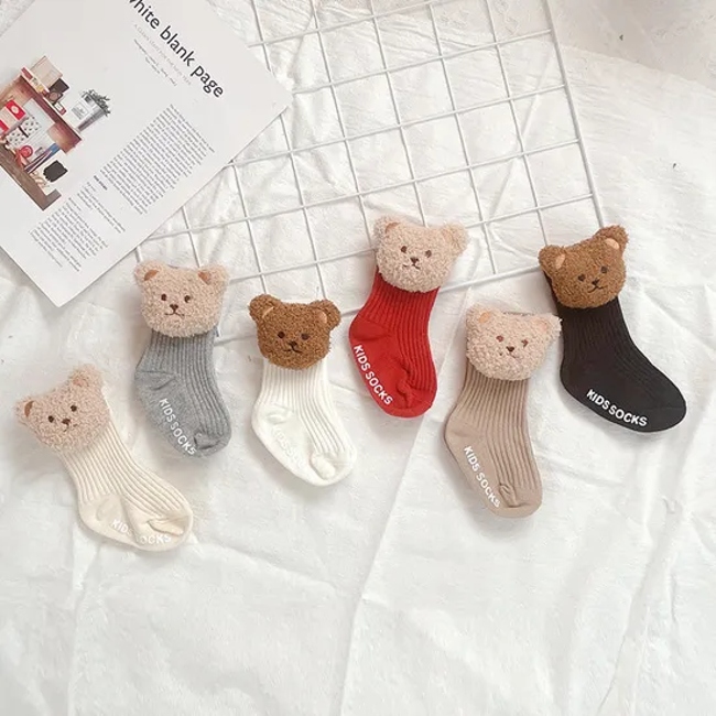 Fashion Autumn Kid Xmas Socks with D Bear Baby Socks Cotton Long Tube Girls Children Socks for Winter