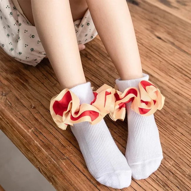 Wholesale Children′s Ruffled Baby Cotton Socks Girls D Big Petal Princess Dance Socks