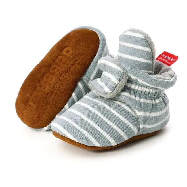 Whole Cotton Fabric Striped Print Infant Indoor Boy Girl Sock Shoes Booties Crib Baby Socks