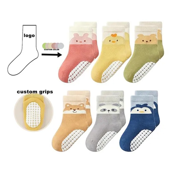 Low MOQ Custom Designer Kids Grip Manufacturers Cotton Anti Slip Baby Socks