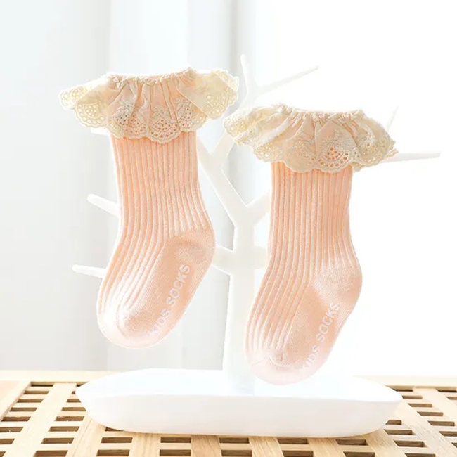 Lace Cotton Cute Baby Socks Middle Point Glue Anti Slip Baby Floor Socks Girl Children Thickened Soft Comfortable Slipper Shoes Kids Socks
