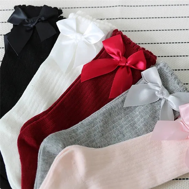 Newborn Cozy Ribbed Girl Baby Socks with Bows