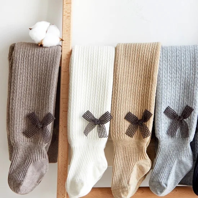 Autumn and Winter Socks High Quality Hot Sale Custom Cotton Socks Pantyhose Girls Bow Leggings Warm Baby Socks for Baby and Kids