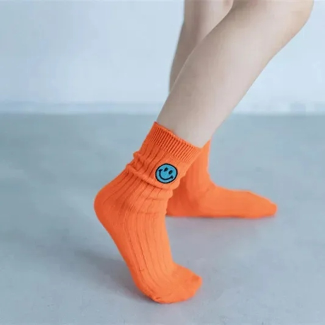Custom Embroidered Smile Face Baby Crew Socks Premium Cotton Toddler Kids Slouch Socks