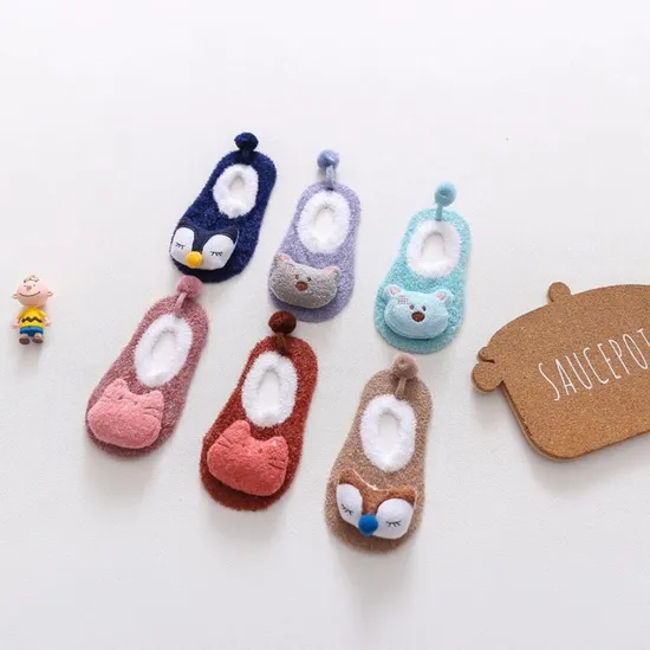 Unisex Cute Animal Pattern Winter Baby Socks Soft Thick Organic Cotton Infant Toddler Grow Warm Ankle Socks
