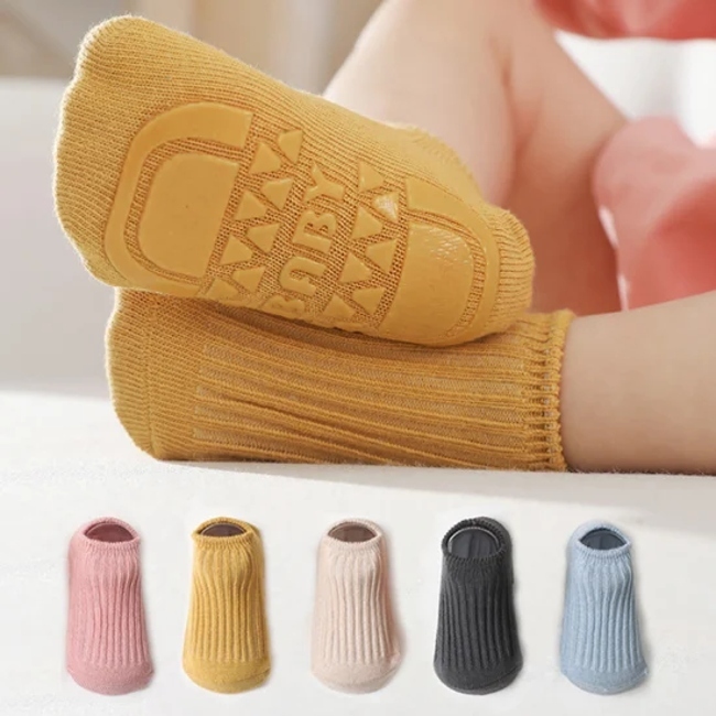 Children′s Floor Slipper Home Socks Baby Children Socks Non Slip Learning Double Needle Solid Stockings Thickened Cotton Kids Socks