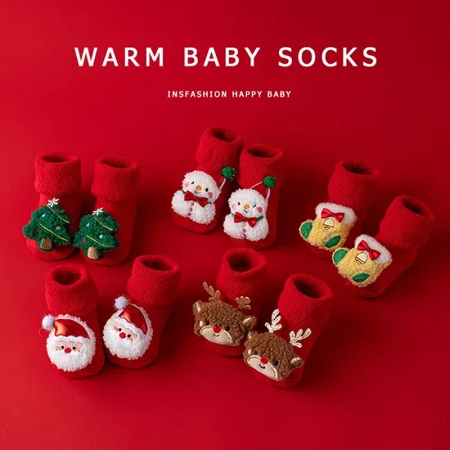 Kids Children Socks for Girls Boys Non Slip Print Cotton Toddler Baby Christmas Socks for Newborns Infant Short Socks Clothing