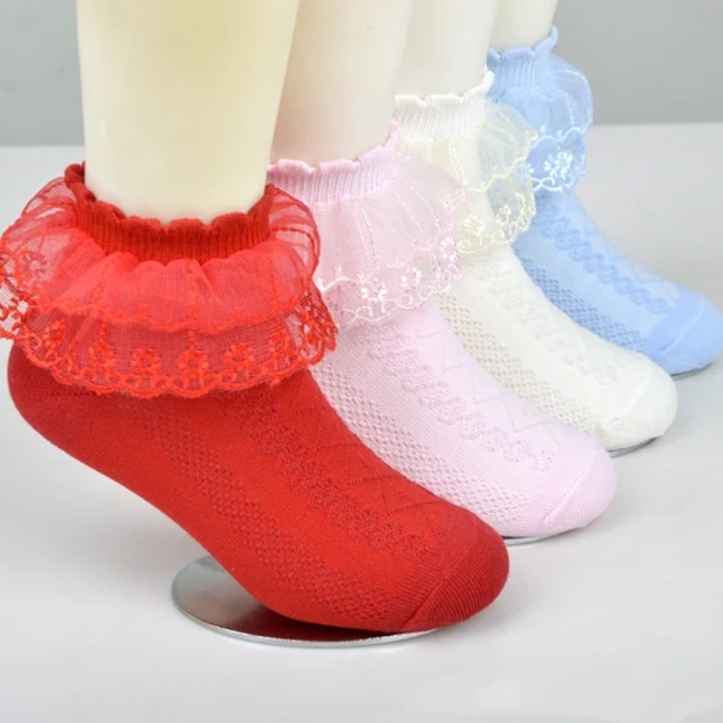 Spring Thin Lace Mesh Cute Embroidered Ruffle Baby Girl Kids Socks