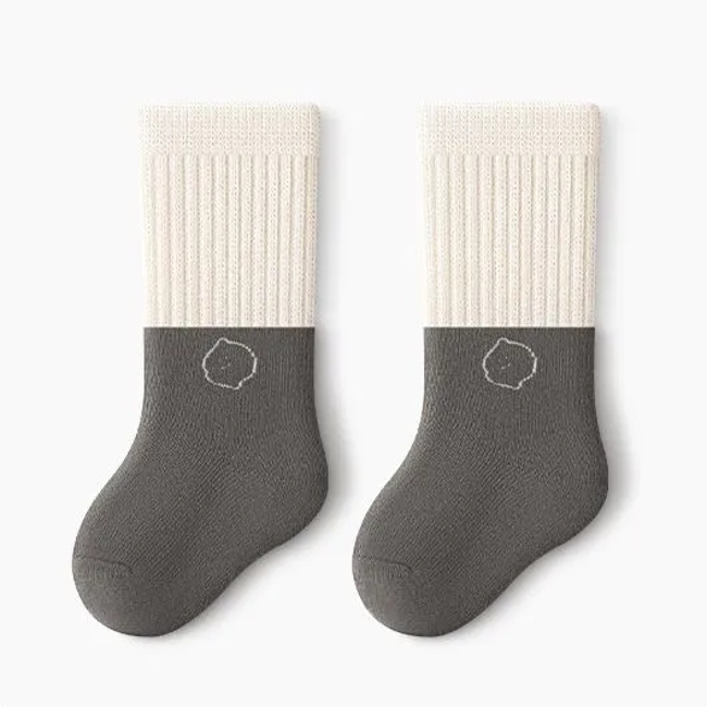 High Quality Patchwork Colored Baby Socks Baby Winter Thick Warm Socks Knitted Cartoon Pattern Knee High Socks for Newborn