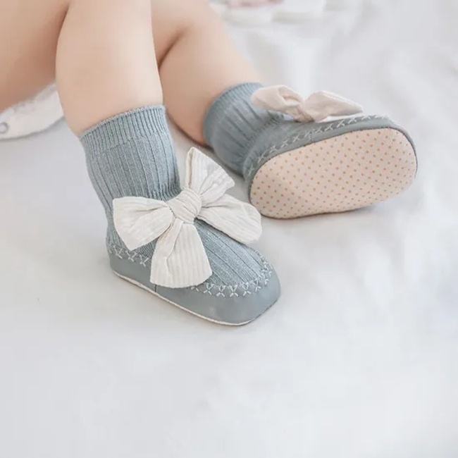 Baby Bow Princess Floor Shoes Socks Baby Footwear Anti Slip Tube Socks