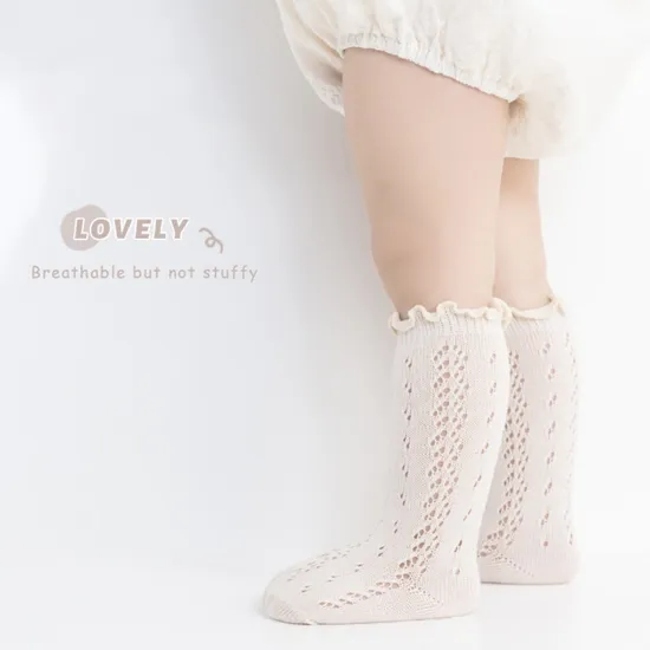 Breathable Fashion Girls Long Dress Net Stockings Mushroom Edge Lace Children Casual Sock Cotton Crew Socks for Baby