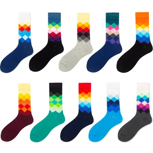 Fashion Happiness Socks Custom Made Colorful Cotton Bamboo Fancyed Cool Bright Colored Business Mens Dress Socks for Men