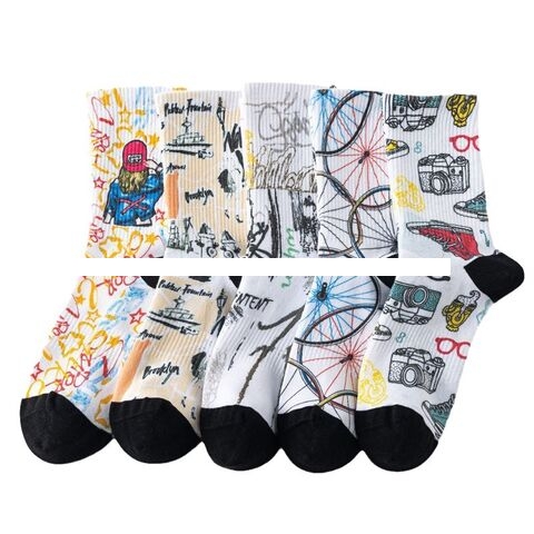 Wholesale Fashion Printed Socks D Printing High Elastic Cotton Sports Socks Hip Hop Skateboard Socks Mid Tube Socks
