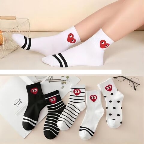 Striped Spot Style Knitting Breathable Cute Solid Colour Crew Women s Socks Sports Socks For Home Office